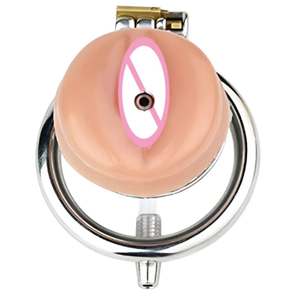 Detachable Small Pussy Flat Chastity Cage with Catheter — product image 6