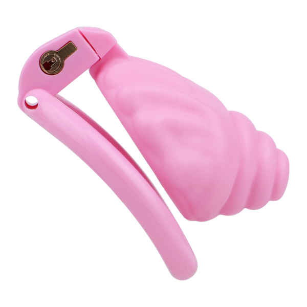 ABS Small Shell Chastity Cage Set with 4 Rings – Pink / Black / White — product image 19