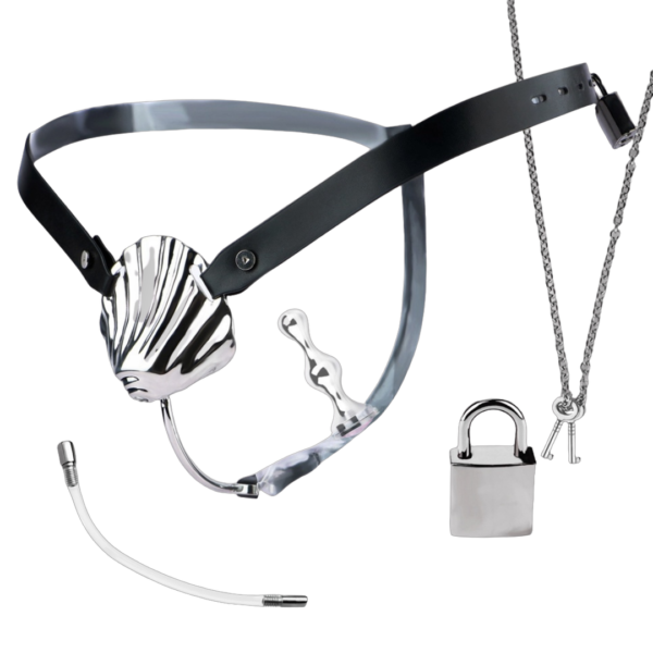 Tiny Shell Chastity Cage with Anal Plug and Catheter — product image 1
