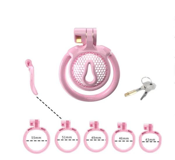 Micro Vaginal Pink Chastity Cage with Breathable Holes for Sissy with 5 Penis Rings — product image 3