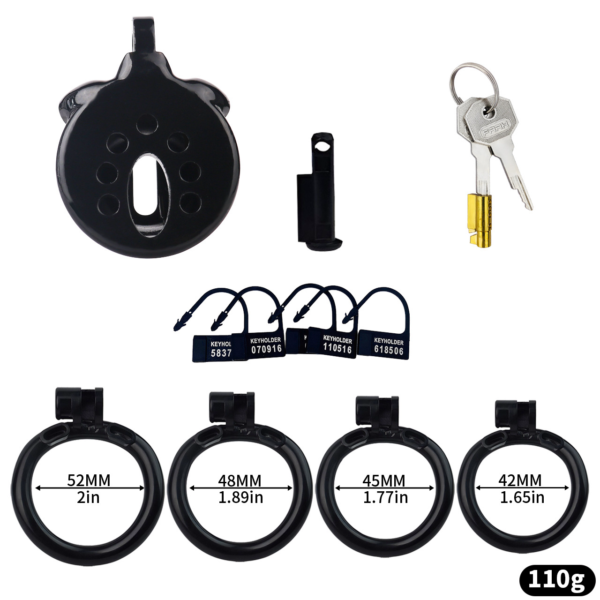 Flat Inverted Chastity Cage with 4 Base Rings and Adjustable Strap — product image 18