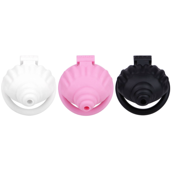 ABS Small Shell Chastity Cage Set with 4 Rings – Pink / Black / White — product image 4