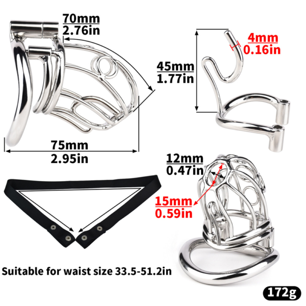 Stainless Steel PA Chastity Cage with Adjustable Strap — product image 20