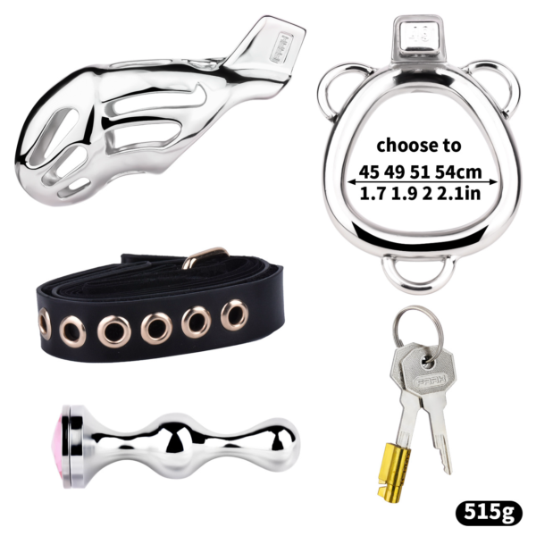 Breathable Metal Chastity Cage with Strap and Anal Plug — image 9 Breathable Metal Chastity Cage with Strap and Anal Plug — product image 9