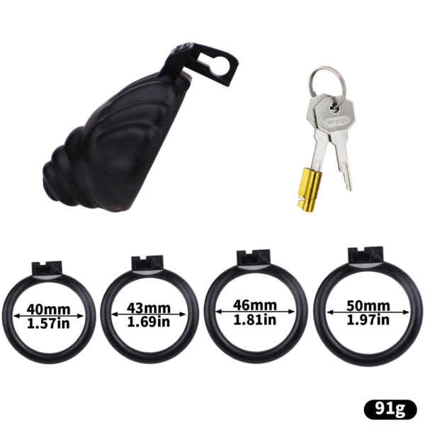 ABS Small Shell Chastity Cage Set with 4 Rings – Pink / Black / White — product image 8