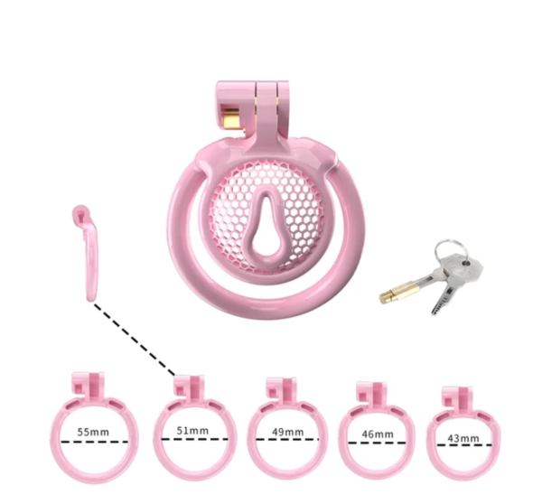 Micro Vaginal Pink Chastity Cage with Breathable Holes for Sissy with 5 Penis Rings — product image 2
