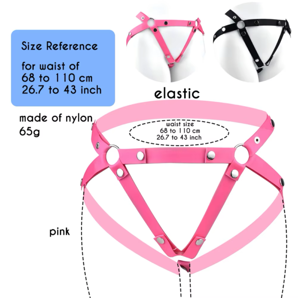 Triple-Support Elastic Strap for Chastity Cage – Black / Pink — product image 2