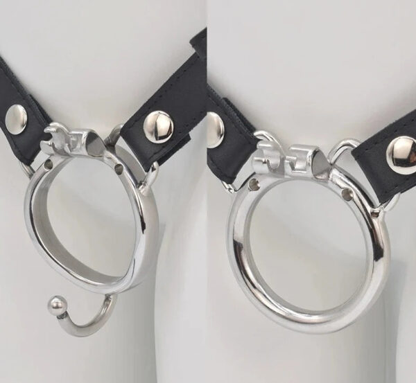Small Short Inverted Chastity Cage with Strap and Silicone / Metal Urethral Tube — product image 14