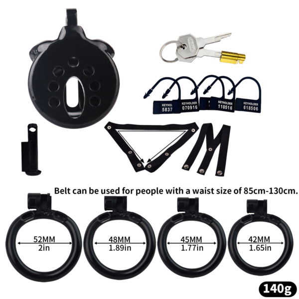 Flat Inverted Chastity Cage with 4 Base Rings and Adjustable Strap — product image 19