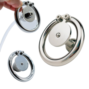 Flat Disc Inverted Chastity Cage with Steel Ball and Urethral Plug — product image 1