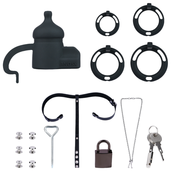 Silicone Baby Bottle Chastity Cage with 4 Locking Rings — product image 17