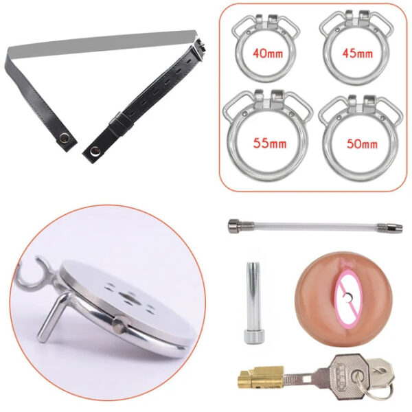 Detachable Small Pussy Flat Chastity Cage with Catheter — product image 12