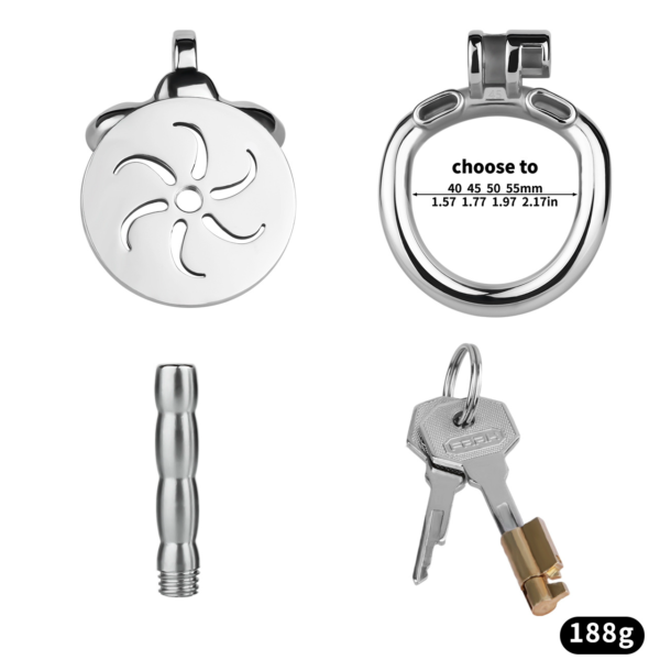 Flat Metal Chastity Cage with Strap and Catheter — product image 4