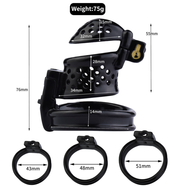 Dual-Lock 3D Printed Resin Chastity Cage with Removable Cap — product image 14