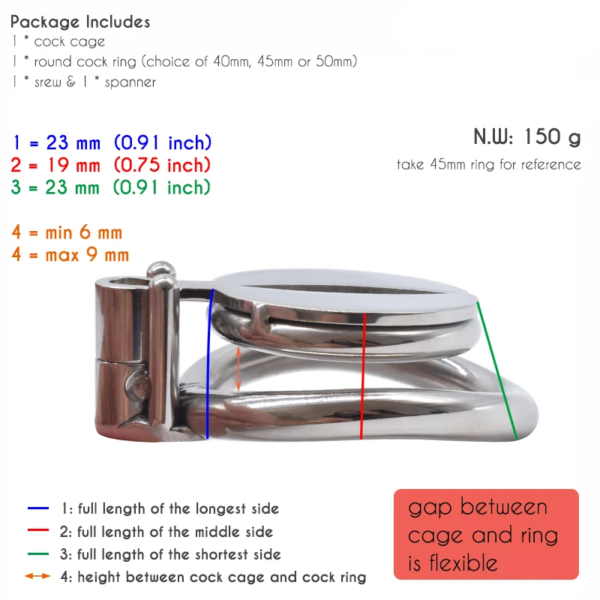 Flat Chastity Cage with Urine Hole / Metal Catheter and Strap — product image 4