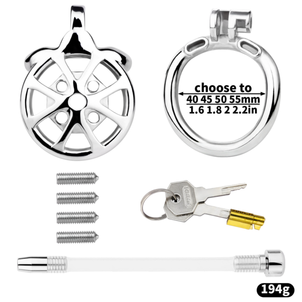Versatile Flat Chastity Cage with Removable Spikes and Silicone / Metal Catheter — product image 10