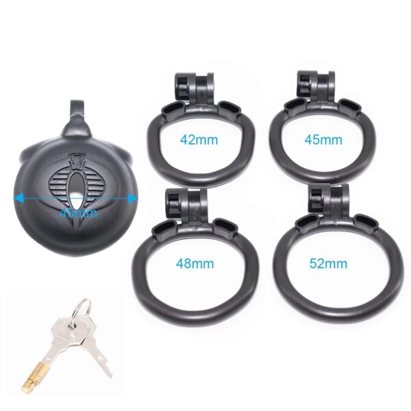 Black Mamba Chastity Cage with Urethral Hole and 4 Penis Rings — product image 6