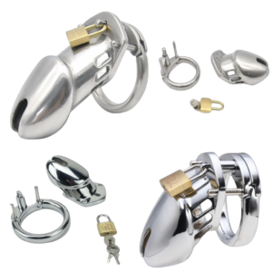Polished Stainless Steel Cock Cage with Lock – Short Cage — product image 1