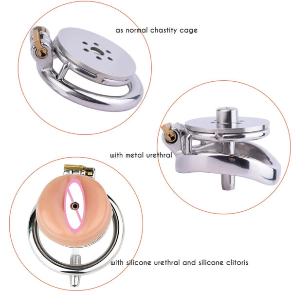 Detachable Small Pussy Flat Chastity Cage with Catheter — product image 2