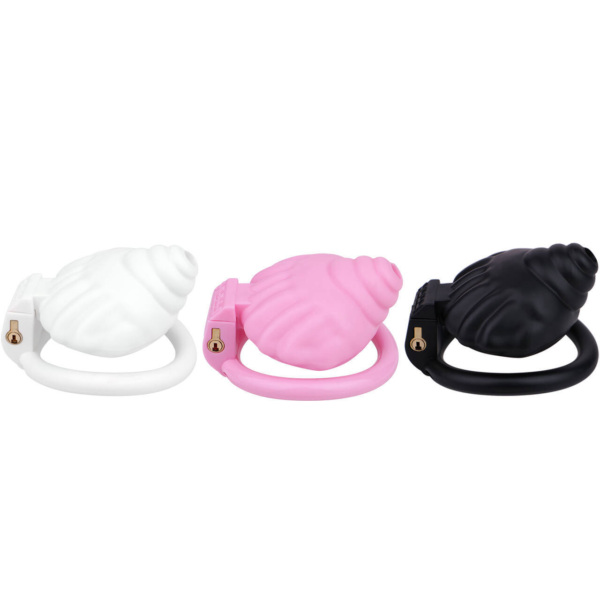 ABS Small Shell Chastity Cage Set with 4 Rings – Pink / Black / White — product image 3