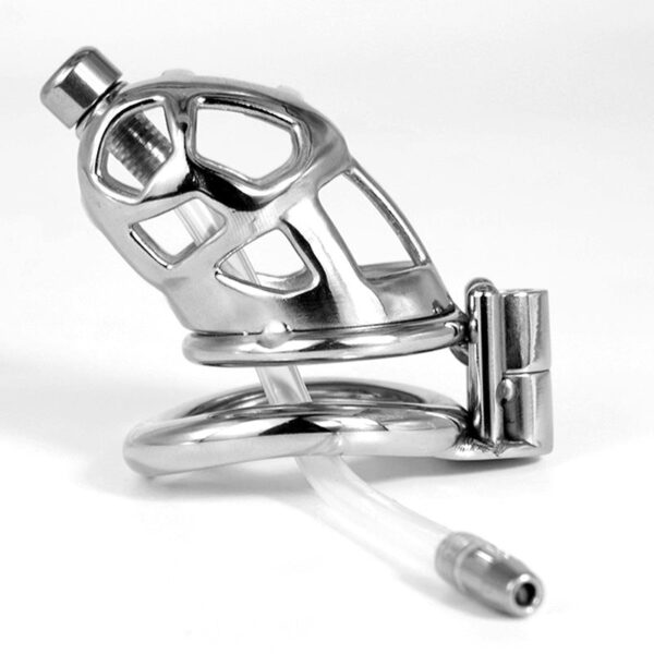 Hollow Metal Chastity Cage with Silicone Catheter — product image 3