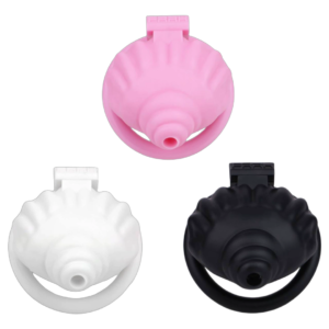 ABS Small Shell Chastity Cage Set with 4 Rings – Pink / Black / White — product image 1