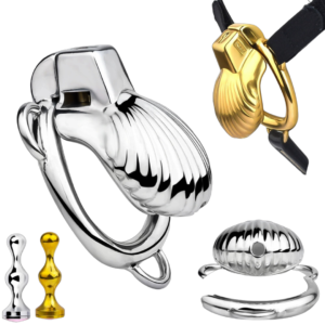 Small Metal Shell Chastity Cage with Butt Plug and 3-Way Belt — image 1 Small Metal Shell Chastity Cage with Butt Plug and 3-Way Belt — product image 1