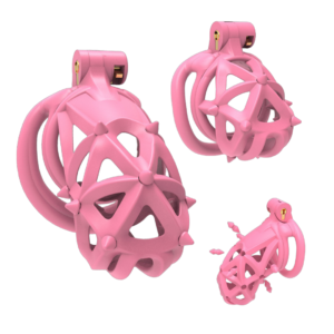 Pink Resin Chastity Cage with Detachable Soft Spikes — product image 1