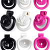 Rose Flat Chastity Cage with 4 Rings – Black / Pink / White — product image 8