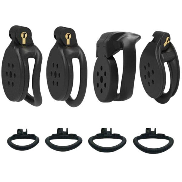 Super Small Flat Resin Chastity Cage 4 Penis Rings — product image 1