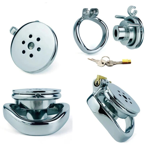 Small Short Inverted Chastity Cage with Strap and Silicone / Metal Urethral Tube — product image 8