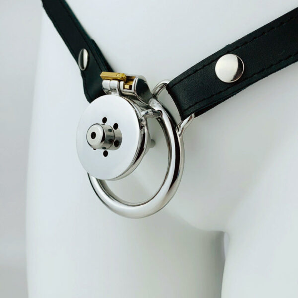 Small Short Inverted Chastity Cage with Strap and Silicone / Metal Urethral Tube — product image 6