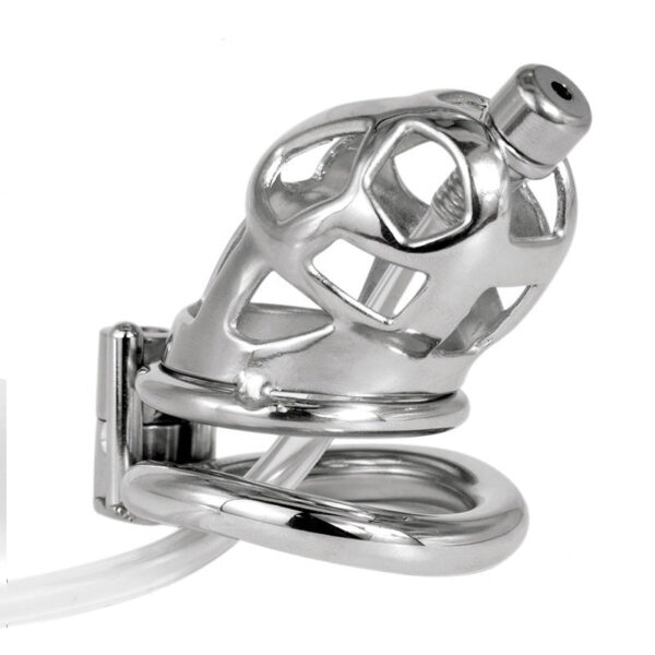 Hollow Metal Chastity Cage with Silicone Catheter — product image 4