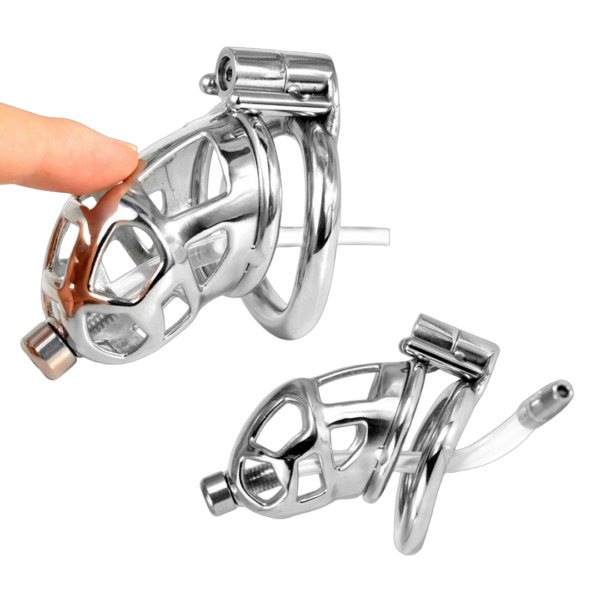 Hollow Metal Chastity Cage with Silicone Catheter — product image 1