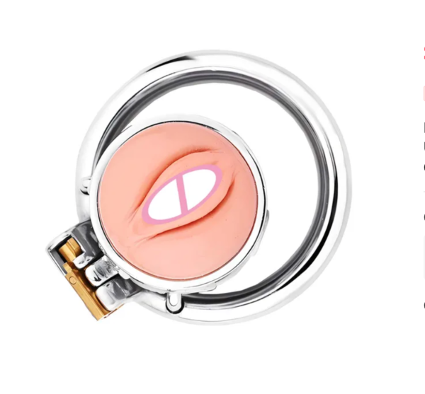 Vagina Shape Sissy Flat Metal Chastity Cage with Urinal Hole — product image 6