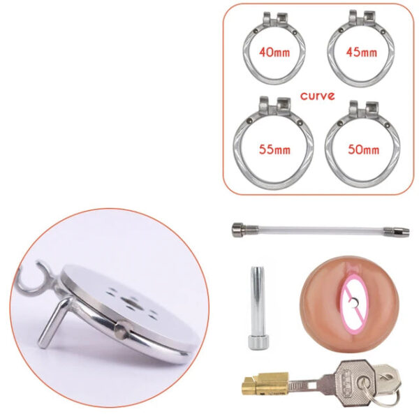 Detachable Small Pussy Flat Chastity Cage with Catheter — product image 11