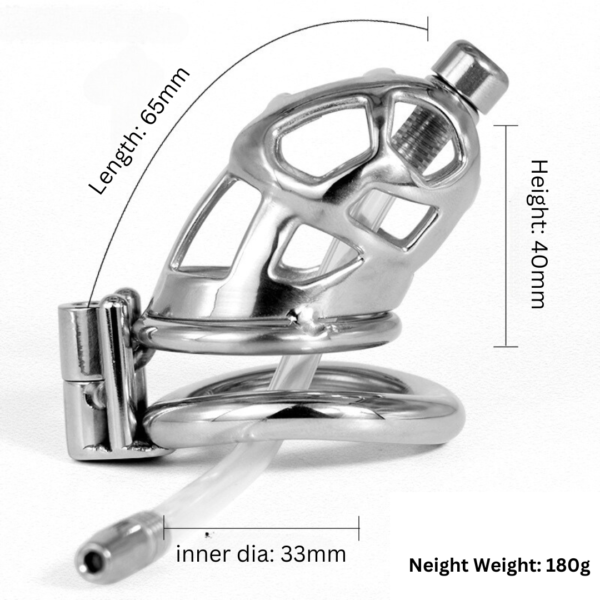 Hollow Metal Chastity Cage with Silicone Catheter — product image 7