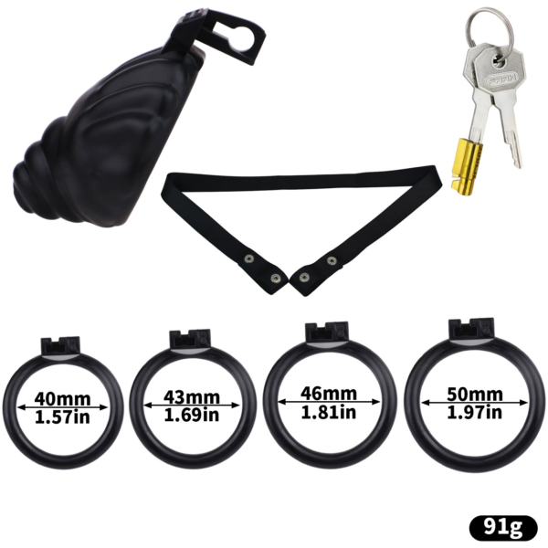 ABS Small Shell Chastity Cage Set with 4 Rings – Pink / Black / White — product image 14