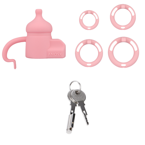 Silicone Baby Bottle Chastity Cage with 4 Locking Rings — product image 6
