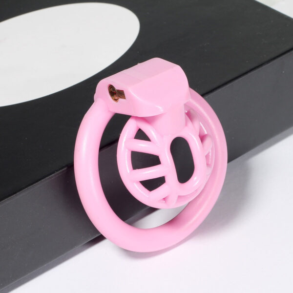 Pink Small Sissy Chastity Cage With 4 Base Rings – Micro / Negative / Stub — product image 3