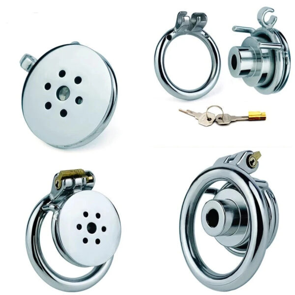 Small Short Inverted Chastity Cage with Strap and Silicone / Metal Urethral Tube — product image 7