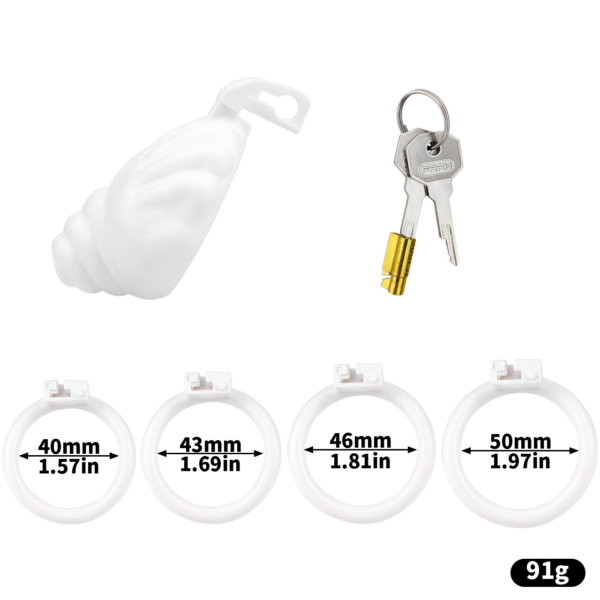 ABS Small Shell Chastity Cage Set with 4 Rings – Pink / Black / White — product image 6